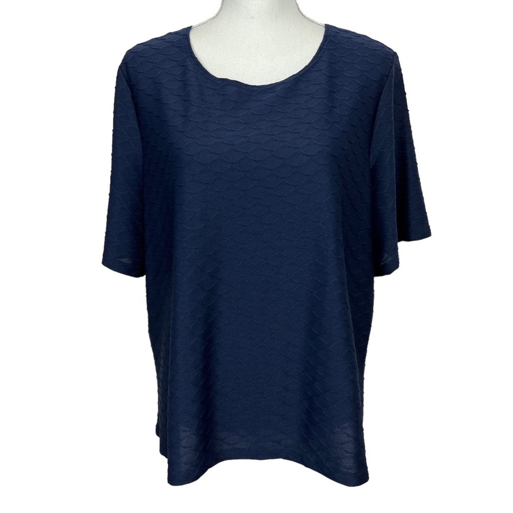 FASHION BUG Women’s Pullover Top Sz 2X (18/20) Color Blue Raised Print SS